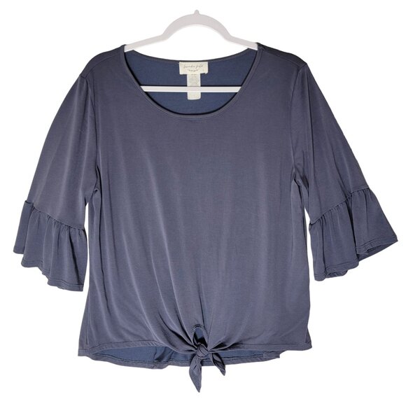 Lavender Field Anthropologie Womens Ruffled Bell Sleeve Blouse Twist Hem Blue L - Picture 1 of 6